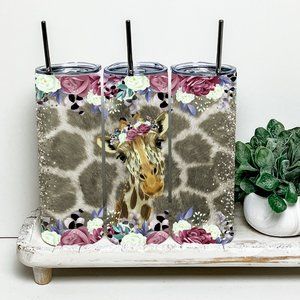 Giraffe Animal Print 20oz Tumbler With Metal Straw